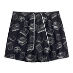 Black And White Books Pattern Print Mesh Shorts