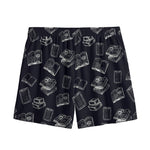 Black And White Books Pattern Print Mesh Shorts