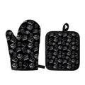 Black And White Books Pattern Print Oven Mitt And Pot Holder Set