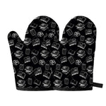 Black And White Books Pattern Print Oven Mitts