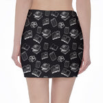 Black And White Books Pattern Print Pencil Mini Skirt