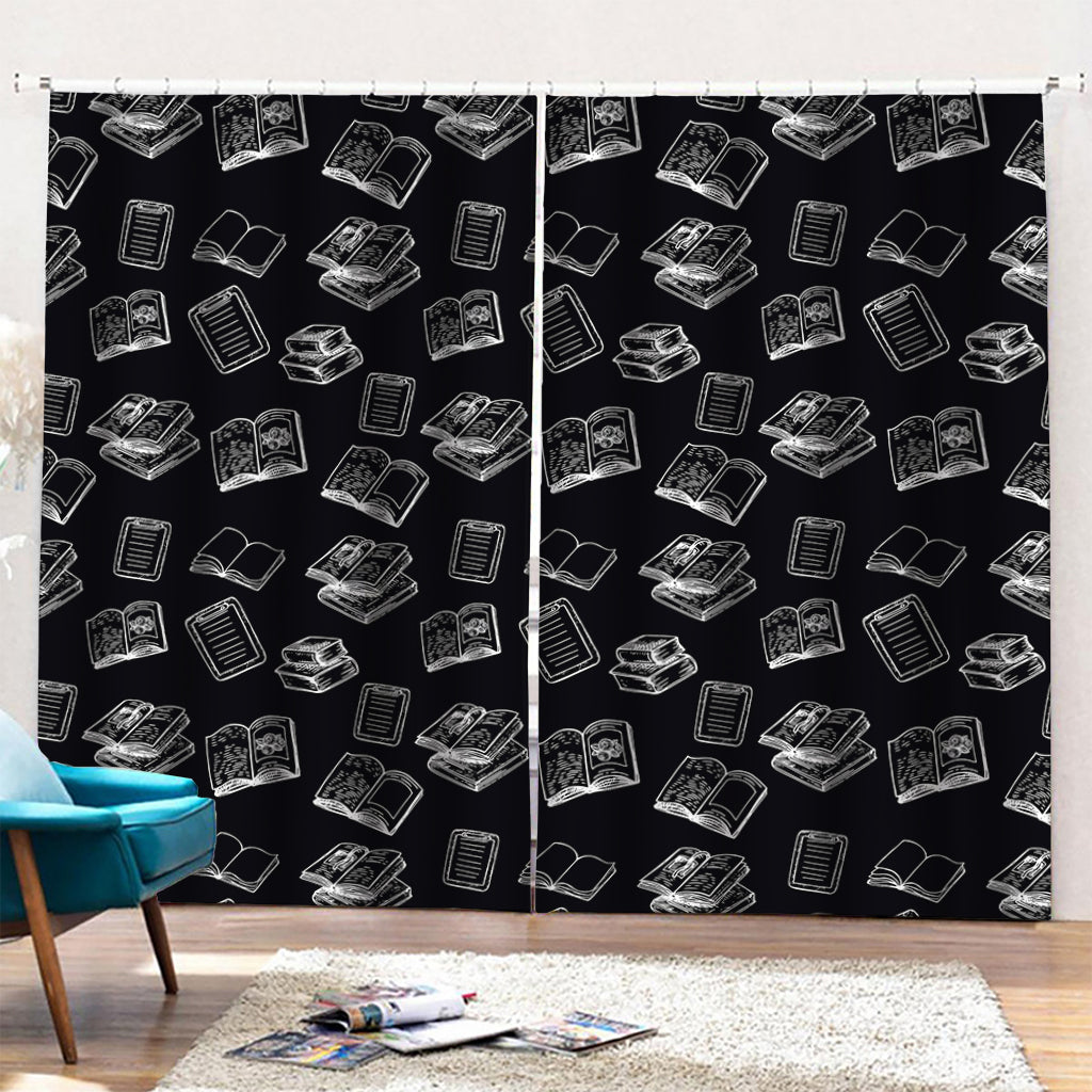 Black And White Books Pattern Print Pencil Pleat Curtains