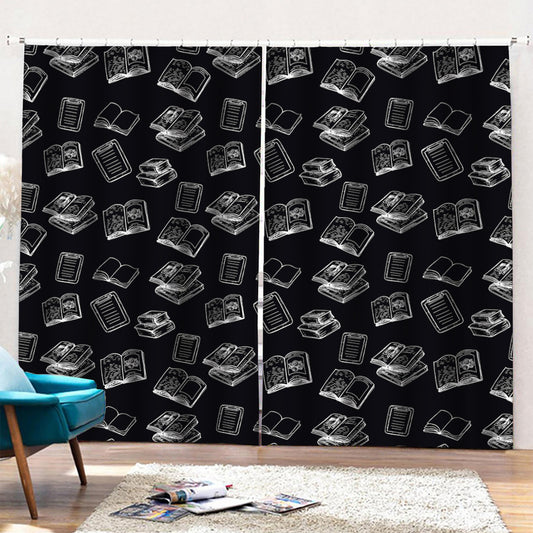 Black And White Books Pattern Print Pencil Pleat Curtains