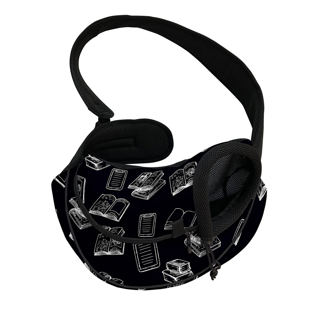 Black And White Books Pattern Print Pet Sling Carrier