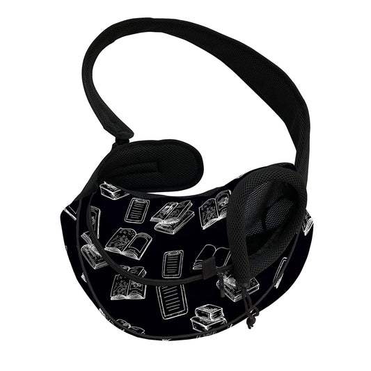 Black And White Books Pattern Print Pet Sling Carrier