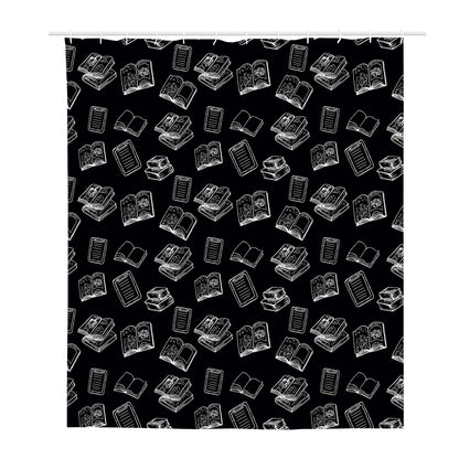 Black And White Books Pattern Print Polyester Shower Curtain