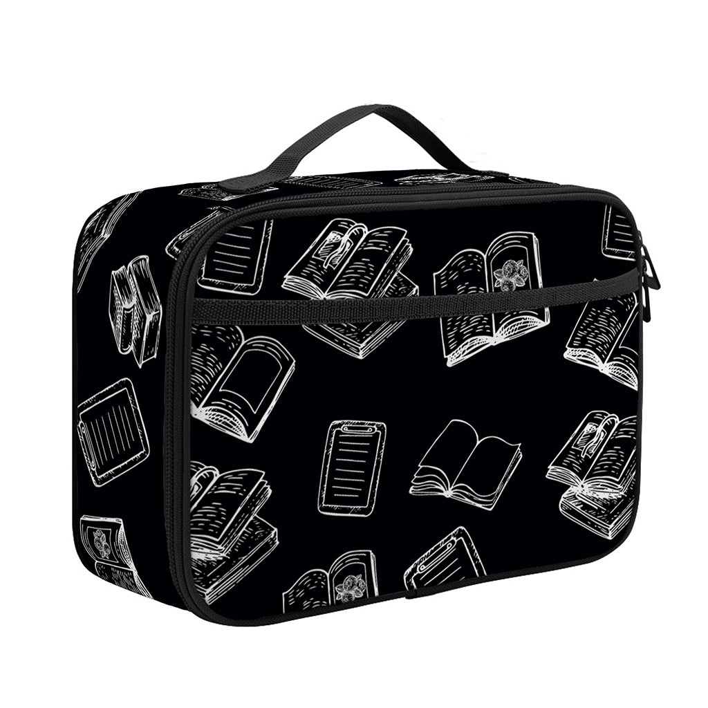 Black And White Books Pattern Print Portable Lunch Bag