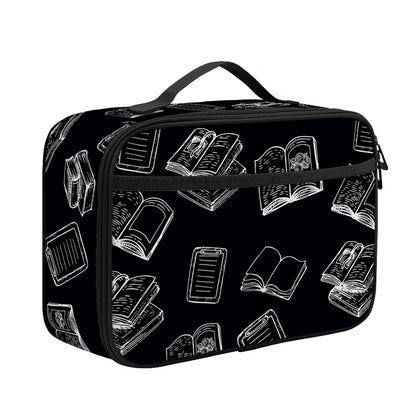 Black And White Books Pattern Print Portable Lunch Bag