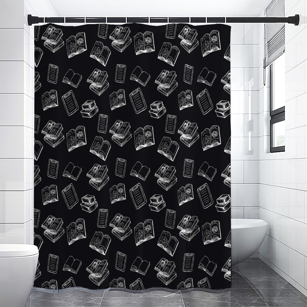 Black And White Books Pattern Print Premium Shower Curtain