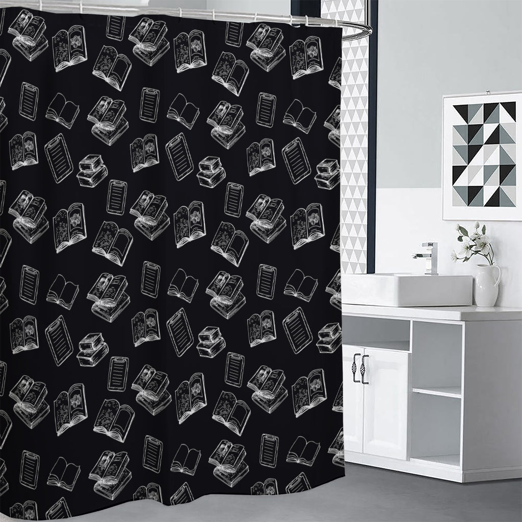 Black And White Books Pattern Print Premium Shower Curtain