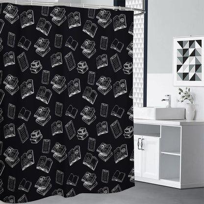 Black And White Books Pattern Print Premium Shower Curtain