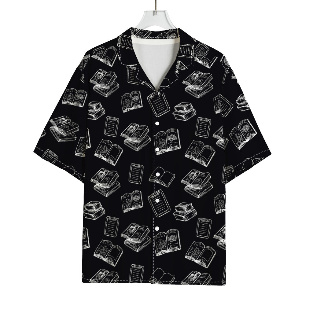 Black And White Books Pattern Print Rayon Hawaiian Shirt