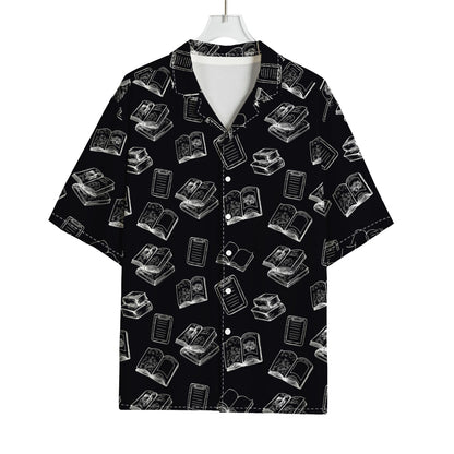 Black And White Books Pattern Print Rayon Hawaiian Shirt