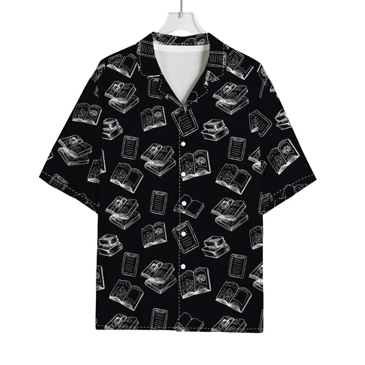Black And White Books Pattern Print Rayon Hawaiian Shirt