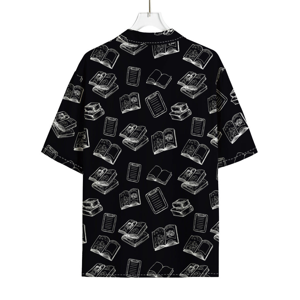 Black And White Books Pattern Print Rayon Hawaiian Shirt