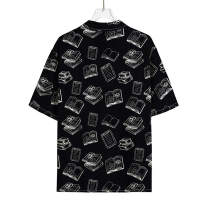 Black And White Books Pattern Print Rayon Hawaiian Shirt