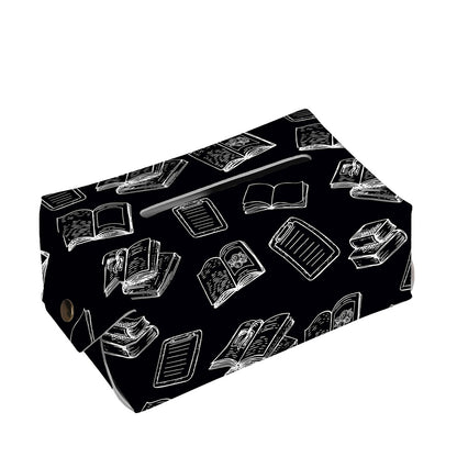 Black And White Books Pattern Print Rectangle Tissue Box Cover