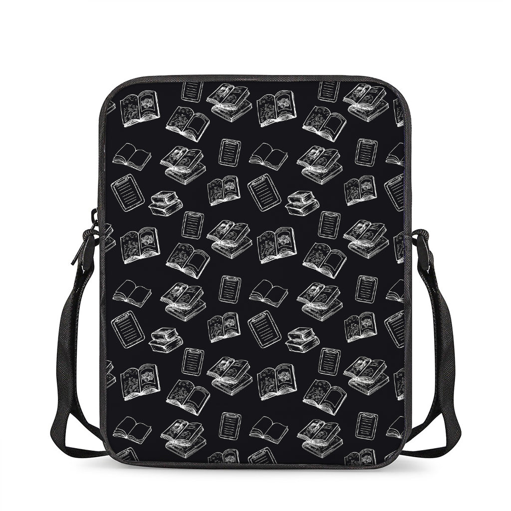 Black And White Books Pattern Print Rectangular Crossbody Bag