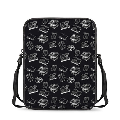 Black And White Books Pattern Print Rectangular Crossbody Bag