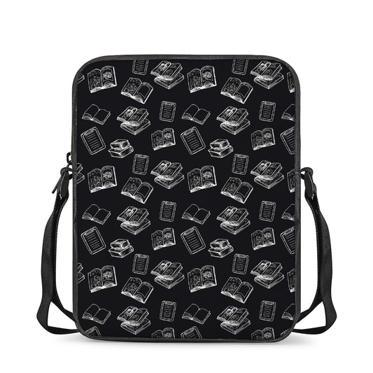Black And White Books Pattern Print Rectangular Crossbody Bag