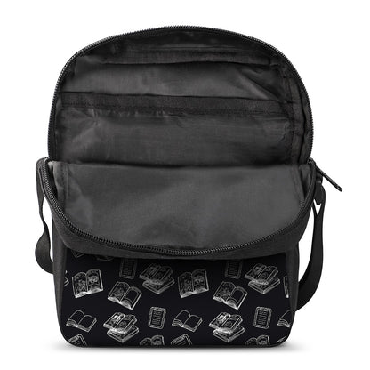 Black And White Books Pattern Print Rectangular Crossbody Bag