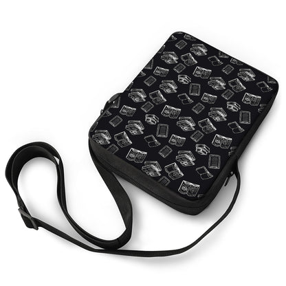 Black And White Books Pattern Print Rectangular Crossbody Bag