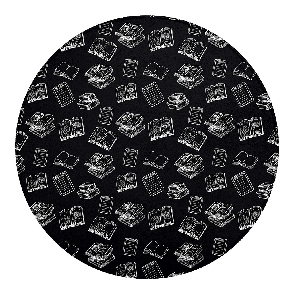 Black And White Books Pattern Print Round Blanket