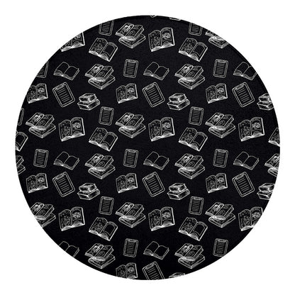 Black And White Books Pattern Print Round Blanket