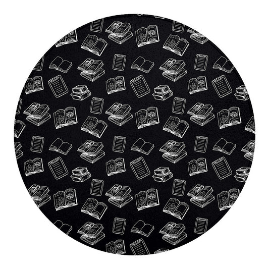 Black And White Books Pattern Print Round Blanket
