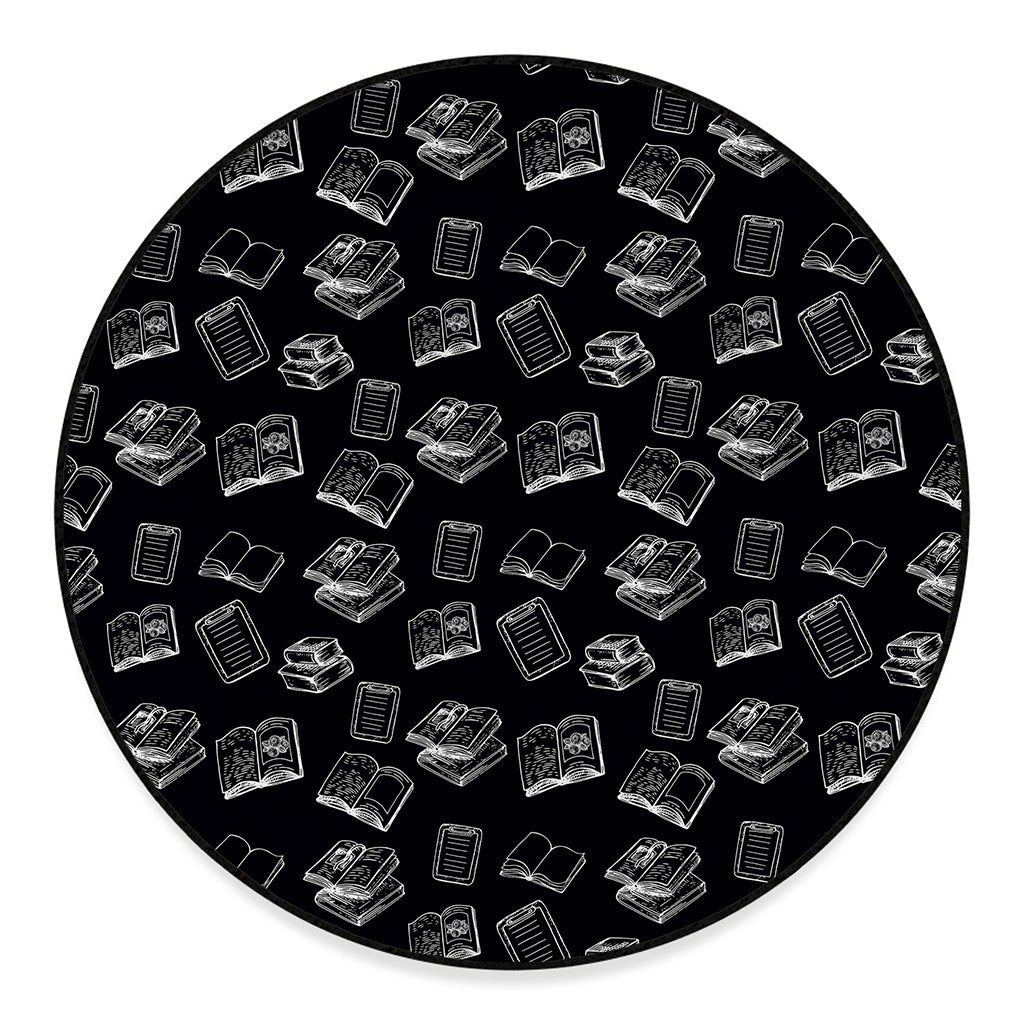 Black And White Books Pattern Print Round Floor Mat