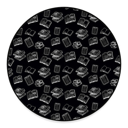 Black And White Books Pattern Print Round Floor Mat