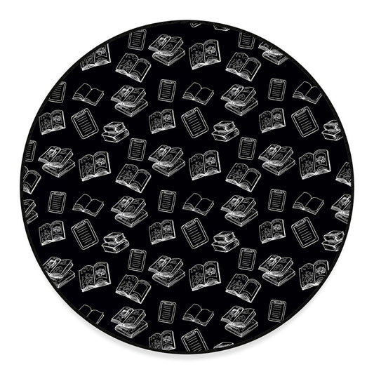 Black And White Books Pattern Print Round Floor Mat
