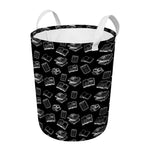 Black And White Books Pattern Print Round Laundry Basket