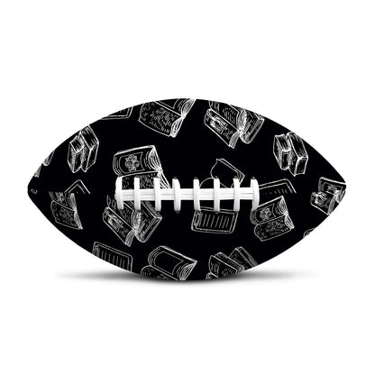 Black And White Books Pattern Print Rugby Ball