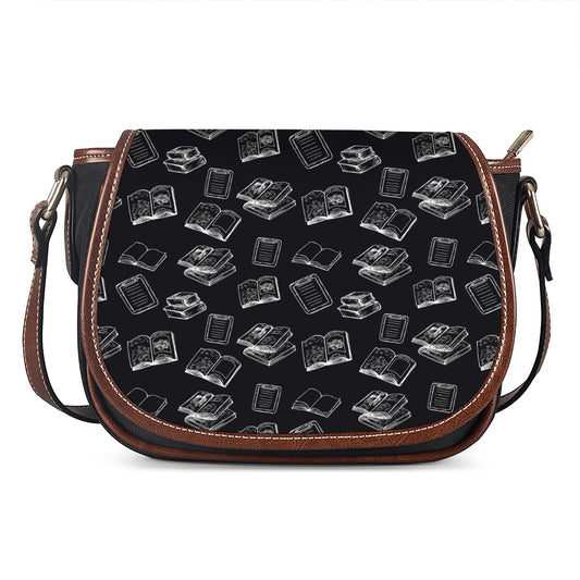Black And White Books Pattern Print Saddle Bag