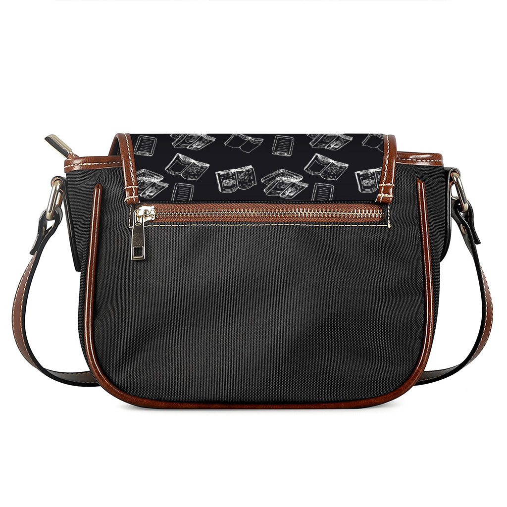 Black And White Books Pattern Print Saddle Bag