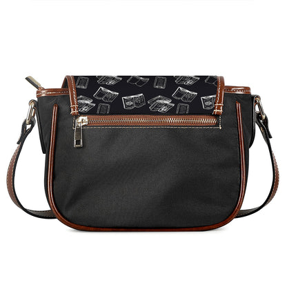 Black And White Books Pattern Print Saddle Bag