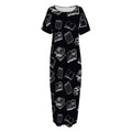 Black And White Books Pattern Print Short Sleeve Long Nightdress