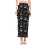 Black And White Books Pattern Print Side Slit Maxi Skirt