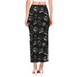 Black And White Books Pattern Print Side Slit Maxi Skirt