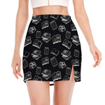 Black And White Books Pattern Print Side Slit Mini Skirt
