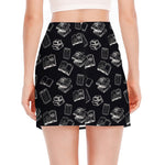 Black And White Books Pattern Print Side Slit Mini Skirt