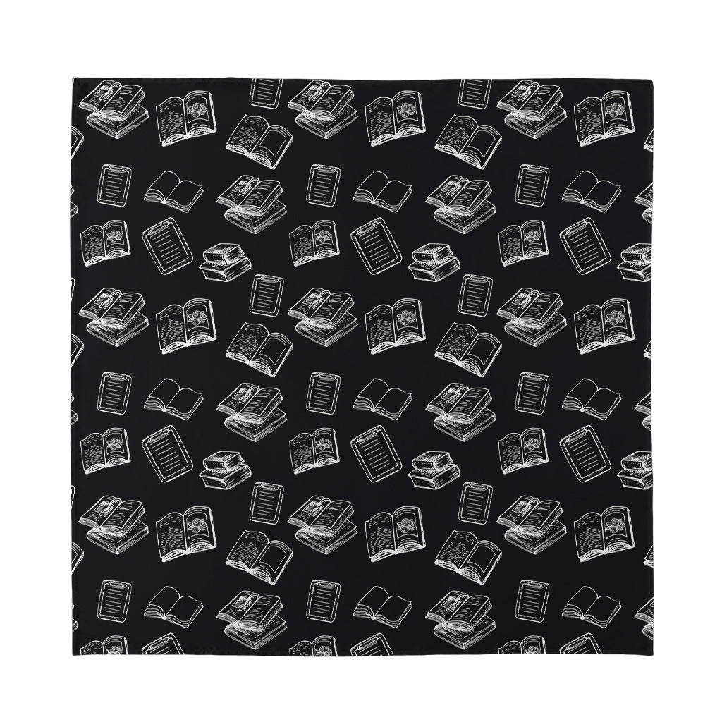 Black And White Books Pattern Print Silk Bandana