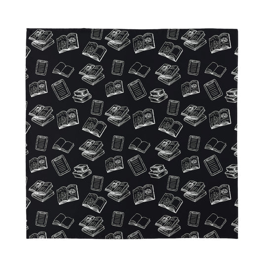 Black And White Books Pattern Print Silk Bandana