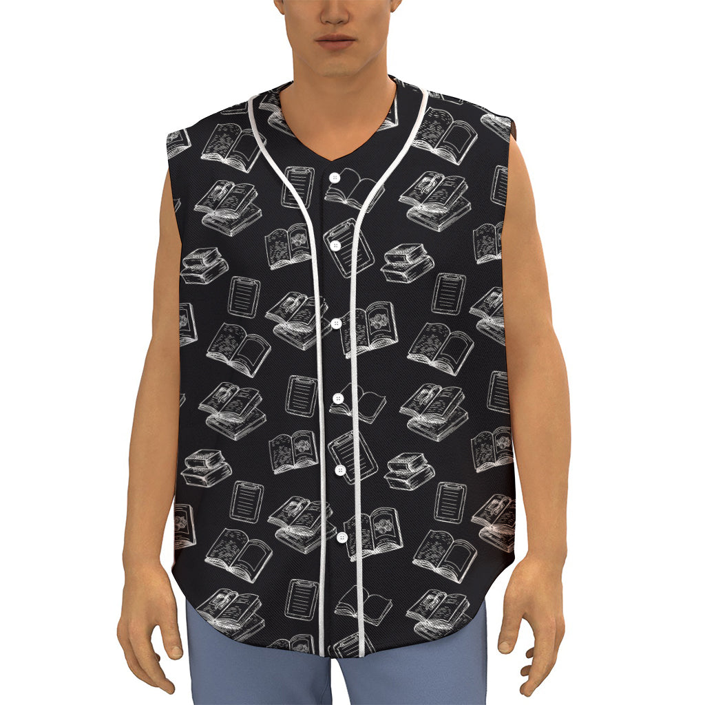 Black And White Books Pattern Print Sleeveless Baseball Jersey