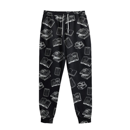 Black And White Books Pattern Print Sweatpants