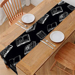 Black And White Books Pattern Print Table Runner