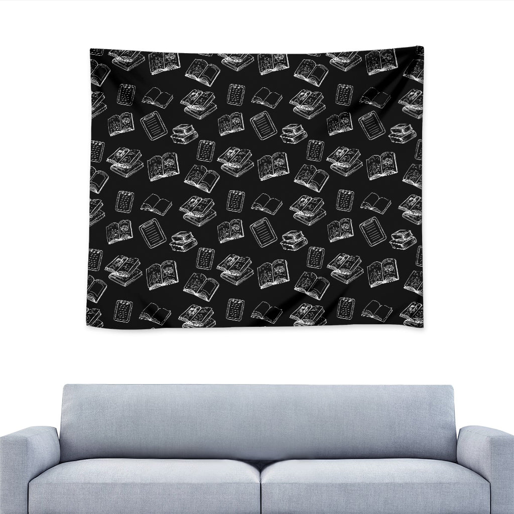 Black And White Books Pattern Print Tapestry