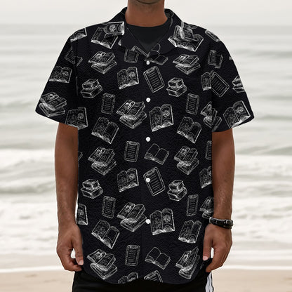 Black And White Books Pattern Print Textured Short Sleeve Shirt