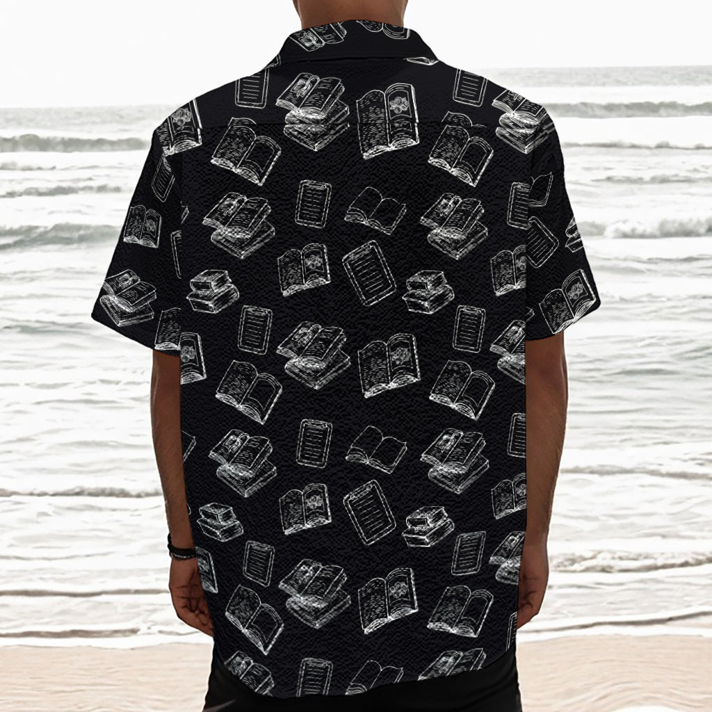 Black And White Books Pattern Print Textured Short Sleeve Shirt
